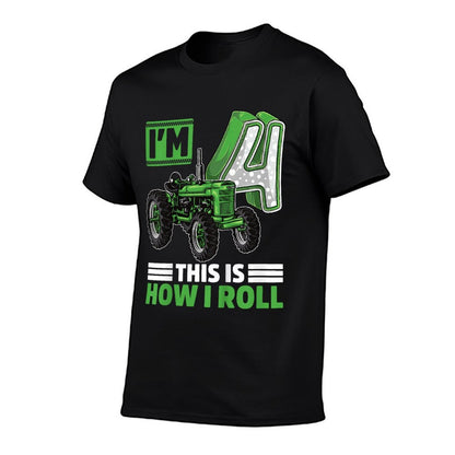 Kids Green Farm Tractor 4th Birthday Party 4 Year Old Farmer  Stretchy T-Shirt