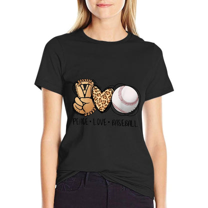 Peace Love Baseball Mom Leopard Print Cheetah Pattern  Relaxed-fit T-Shirt