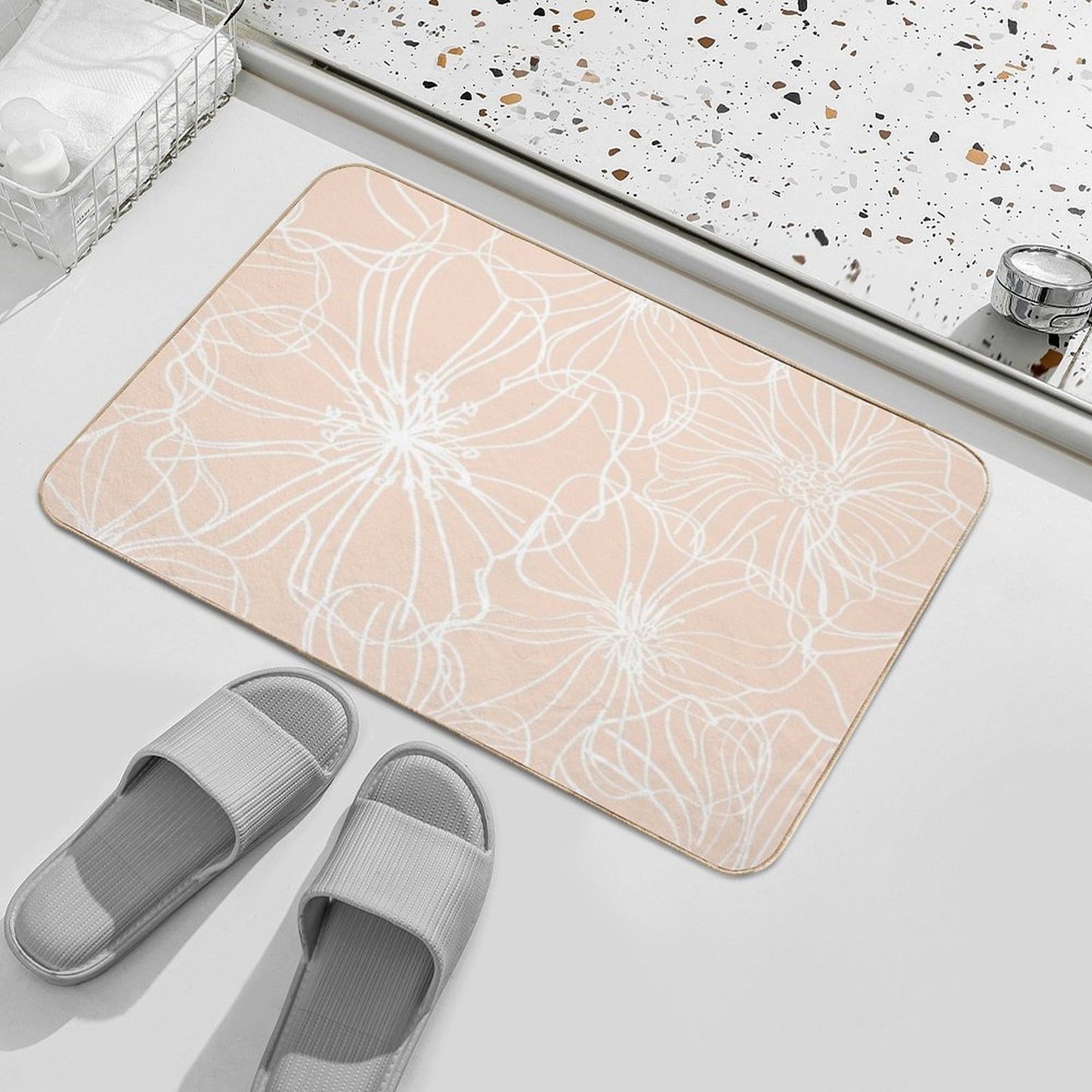 Flower Drawing, Blush Pastel  High-Traffic Bath Mat