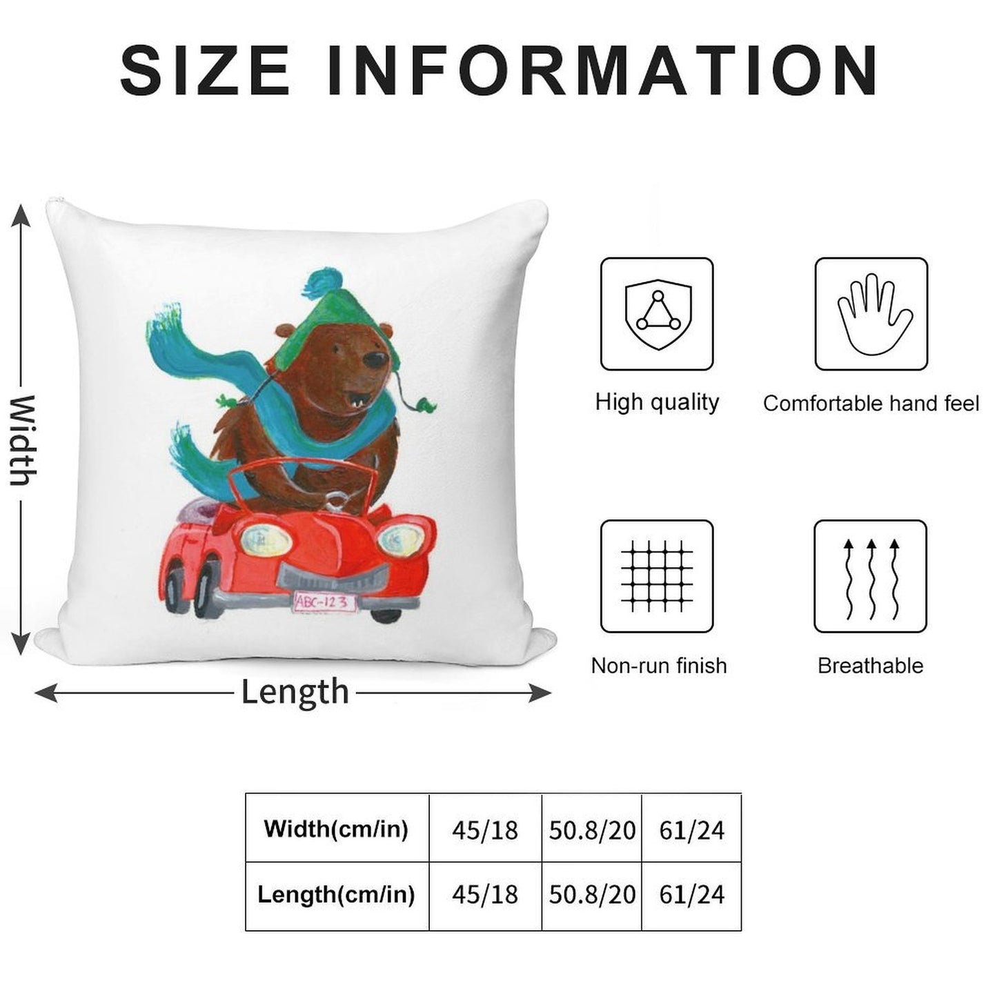 Bear in Car Soft Short Plush Fabric Throw Pillow