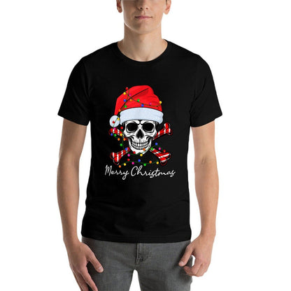 Funny Skull Skeleton Santa Hat Christmas Lights Men Women  Vintage-inspired T-Shirt