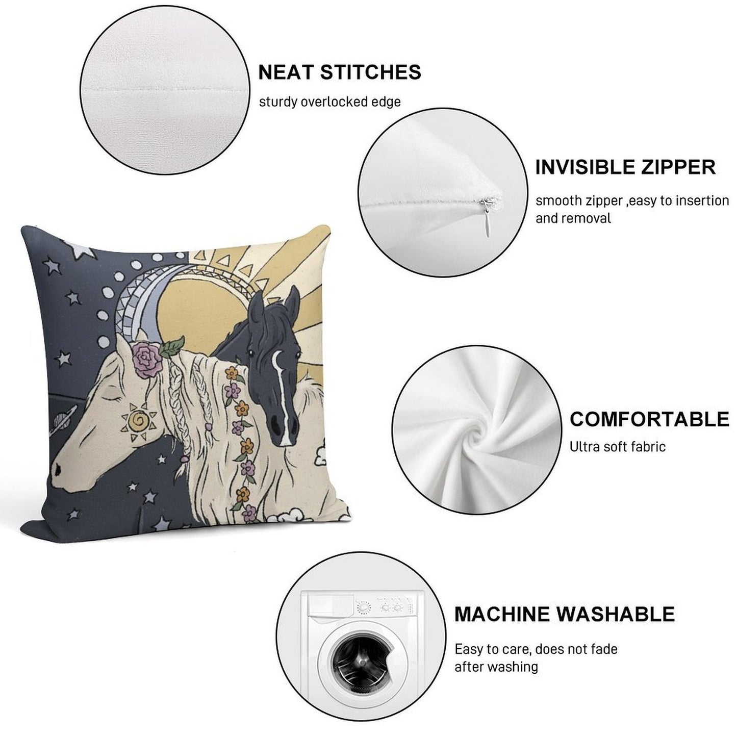 The Sun And Moon Soft Washable Throw Pillow