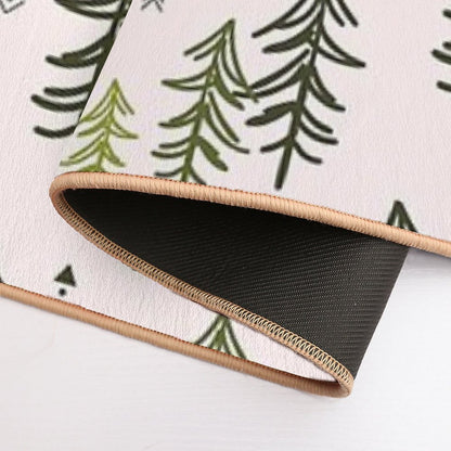 Doodled Fir Trees Pattern Durable Bath Mat