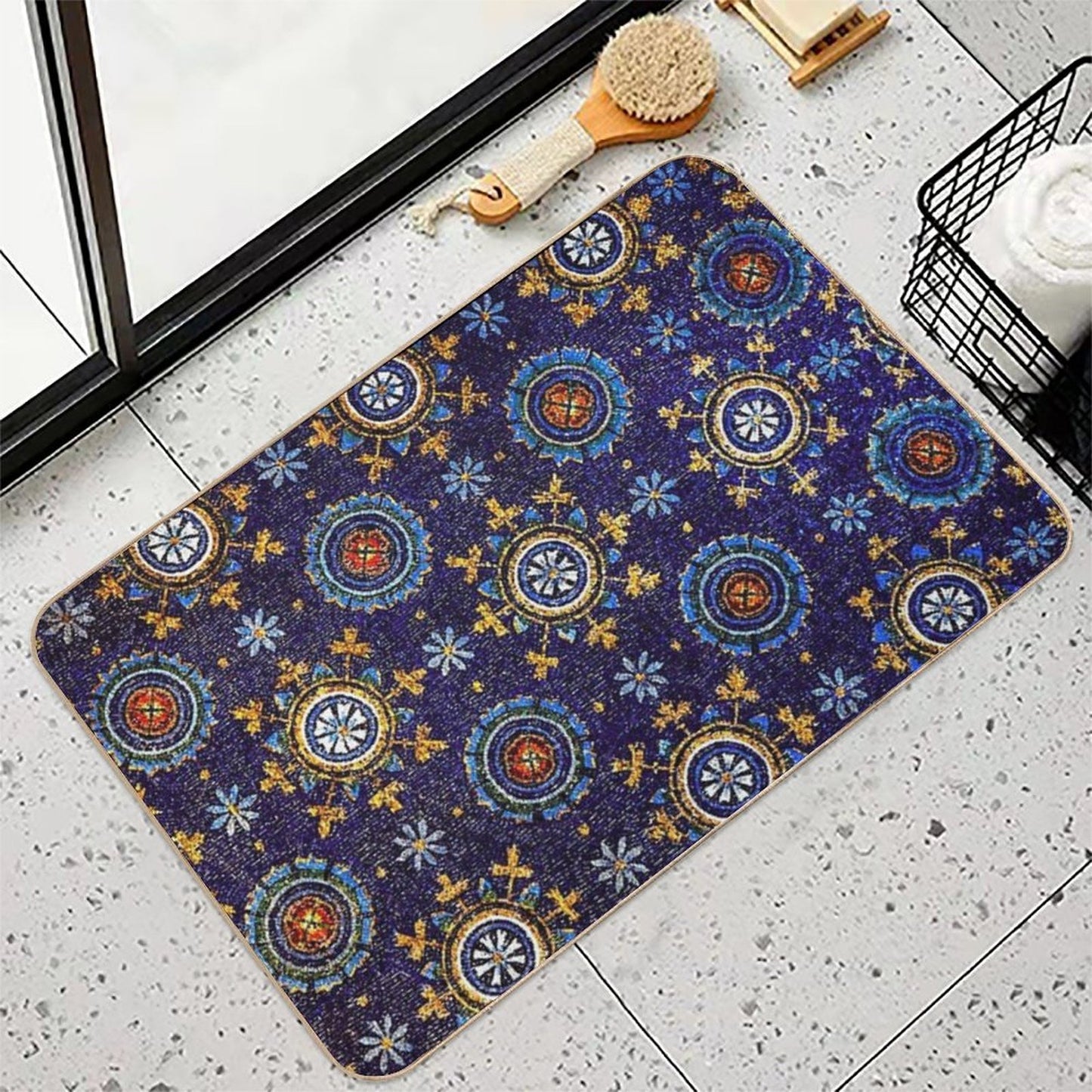 RAVENNA BYZANTINE MOSAICS,STARS,BLUE STARRY NIGHT Durable Bath Mat