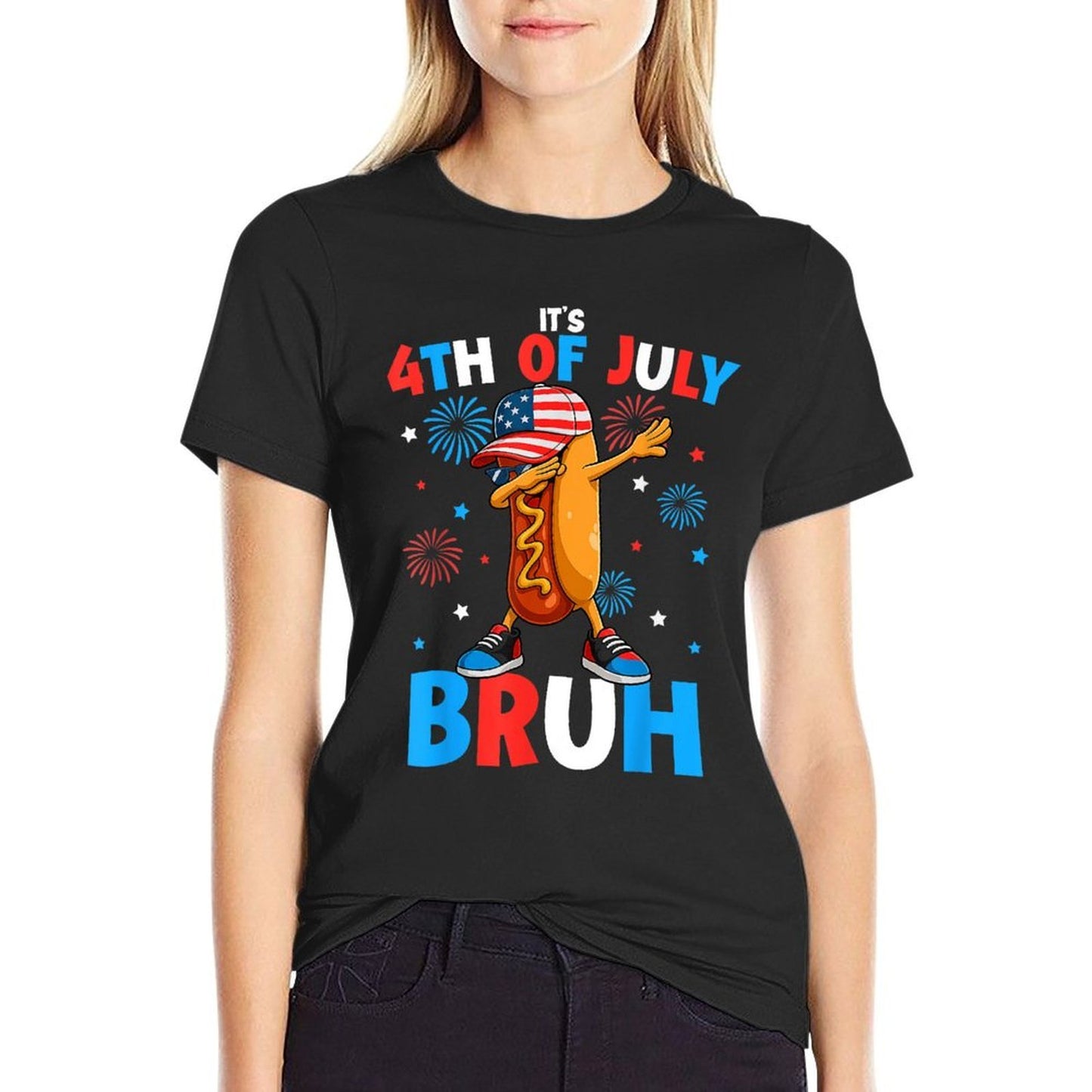 Bruh 4th Of July Funny Hotdog Fourth of July Boys Kids  Durable T-Shirt