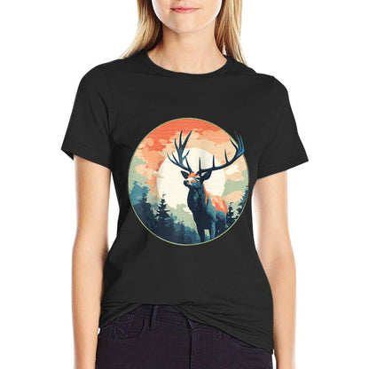 Lunar Stag Silhouette Twilight in The Wilderness Raglan Baseball  Odor-resistant T-Shirt
