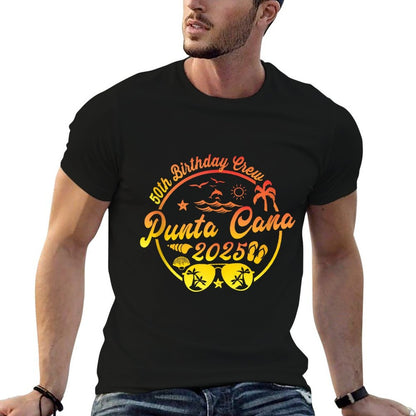 Punta Cana 50th Birthday Crew 2025 Vacation 50 Years Old  Rolled Sleeves T-Shirt