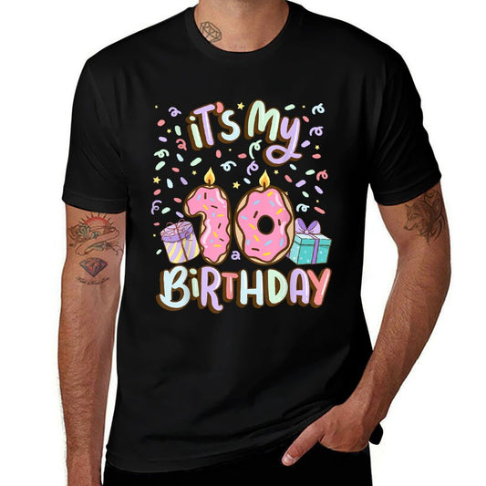It's My 10th Birthday Cake Donut 10 Year Old Confetti  High-quality Stitching T-Shirt