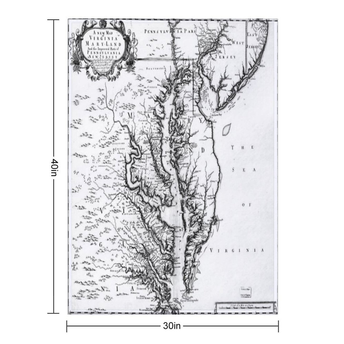 Vintage Map of The Chesapeake Bay (1719) BW Wrinkle-free Throw Blanket