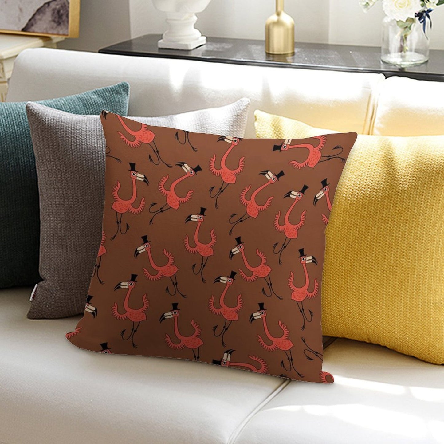 Flamingo Dance Party Soft High-Density Material Throw Pillow