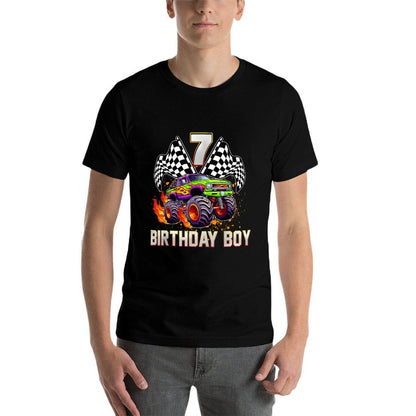 Birthday Monster Truck 7 Year Old Boys 7Th Party Matching  Oversized Silhouette T-Shirt