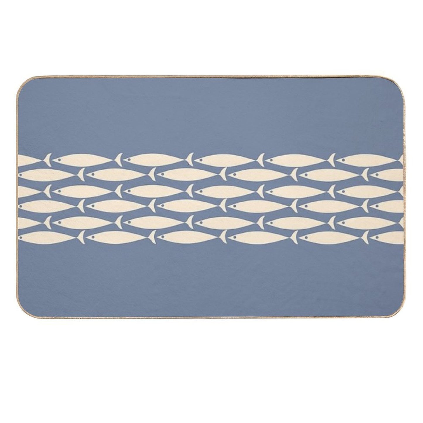 Fish Stripe 6 - Minimalist Mid Century Modern Pattern in Stone Blue And Cream  Repositionable Bath Mat