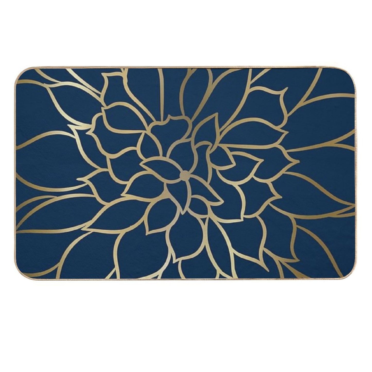 Floral Modern Print Art, Navy Blue And Gold  Pet-Safe Bath Mat