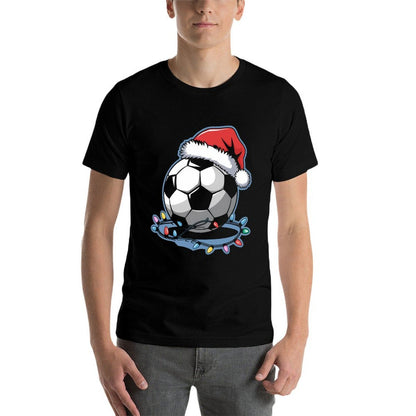 Santa Sports Christmas Soccer Player Men Boysns  Heathered Texture T-Shirt