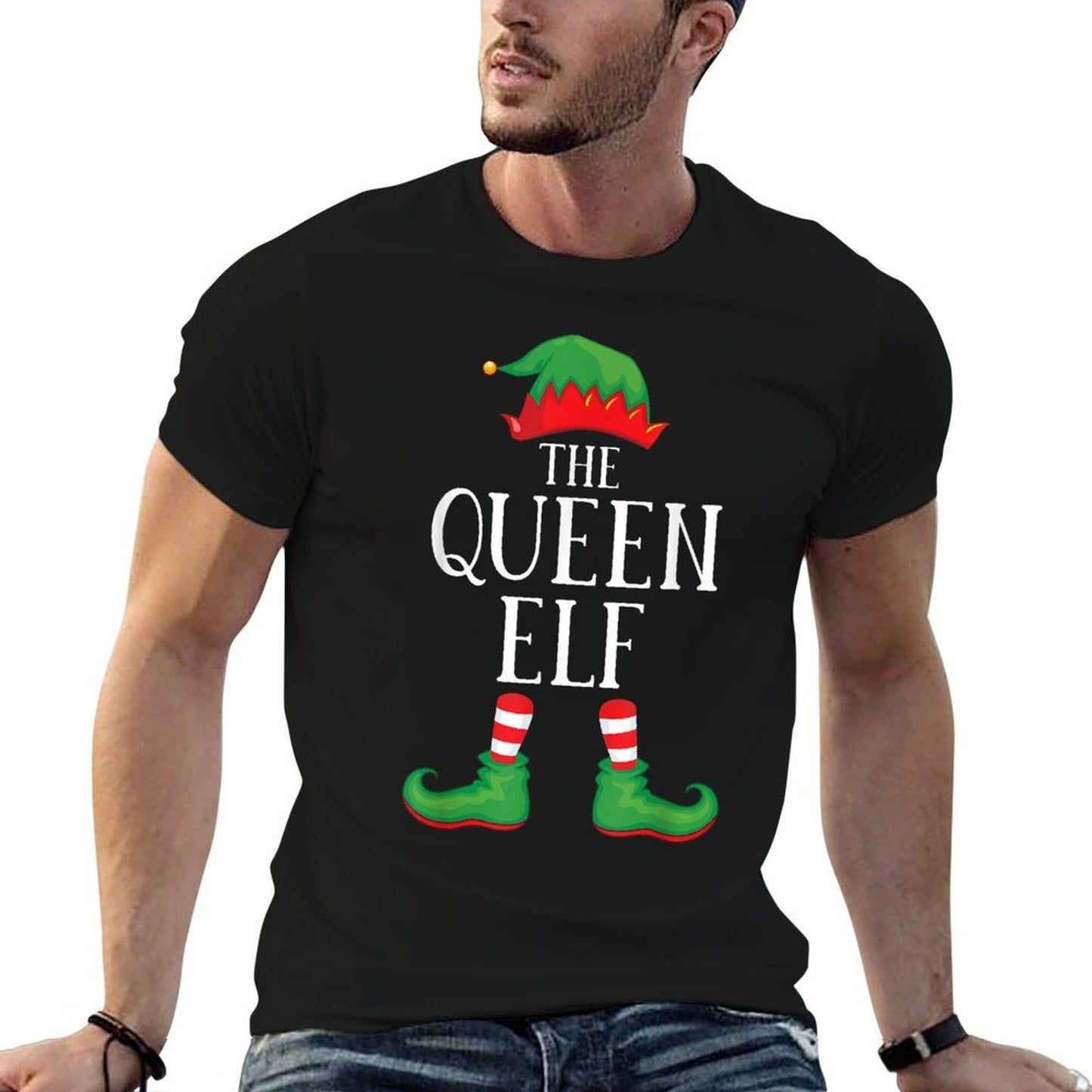 Queen Elf Matching Group Xmas Funny Family Christmas  Ribbed Collar T-Shirt