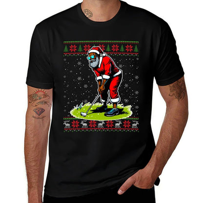 Christmas African American Santa Golf Ugly Christmas Sweater Comfortable T-Shirt