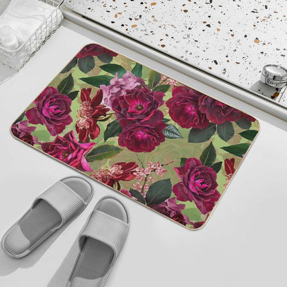 Antique Green Botanical Flower Rose Botanical Garden  Nightgarden  Slip-Resistant Bath Mat