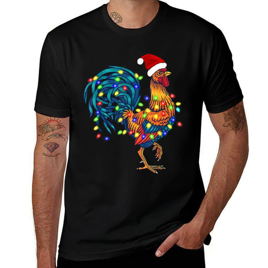Funny Rooster Chicken Santa Christmas Lights Farmer Pajamas  Eco-friendly Material T-Shirt