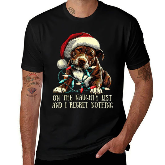 On The Naughty List And I Regret Nothing Pit Bull Christmas  Heathered Texture T-Shirt