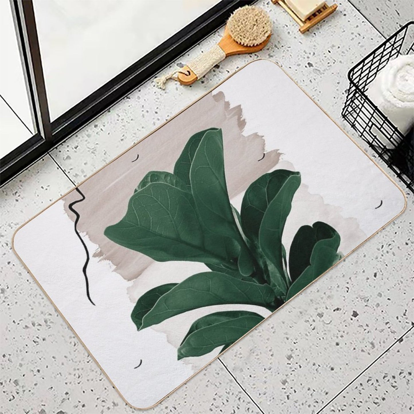 Fiddle Leaf Abstract - Naturelle #1 #minimal #wall #decor #art  Rapid-Drying Bath Mat