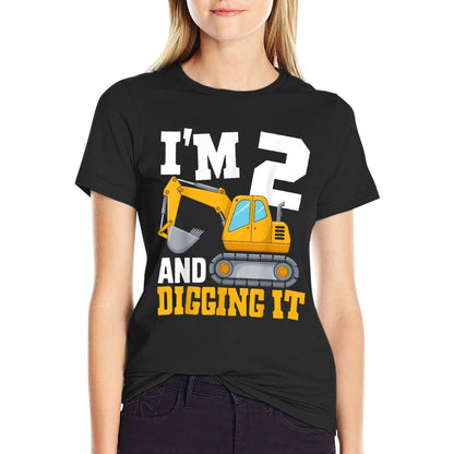 Excavator Construction I'm Two 2nd Years Old Birthday Boy  Cotton T-Shirt