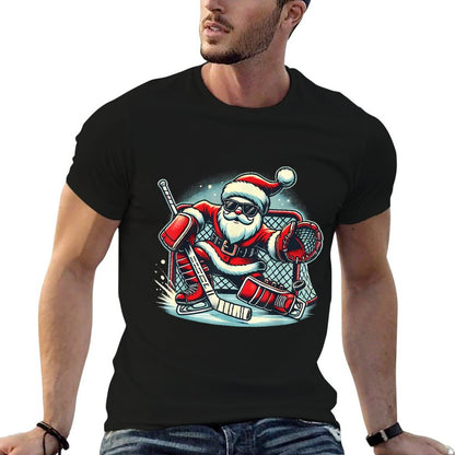 Funny Santa Playing Ice Hockey Lovers Boys Girls Christmas  Durable T-Shirt