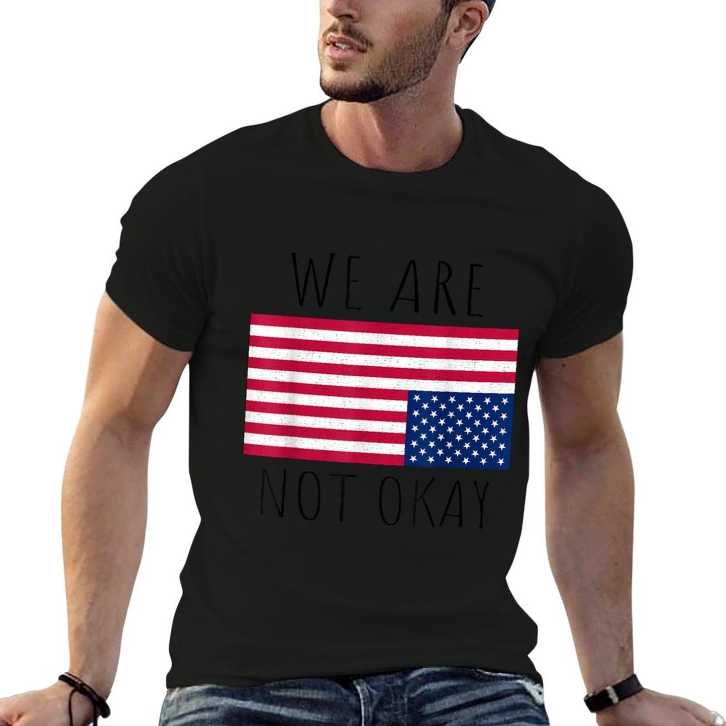We Are Not Okay Vintage American USA Patriotic Slogan  Polyester Blend T-Shirt