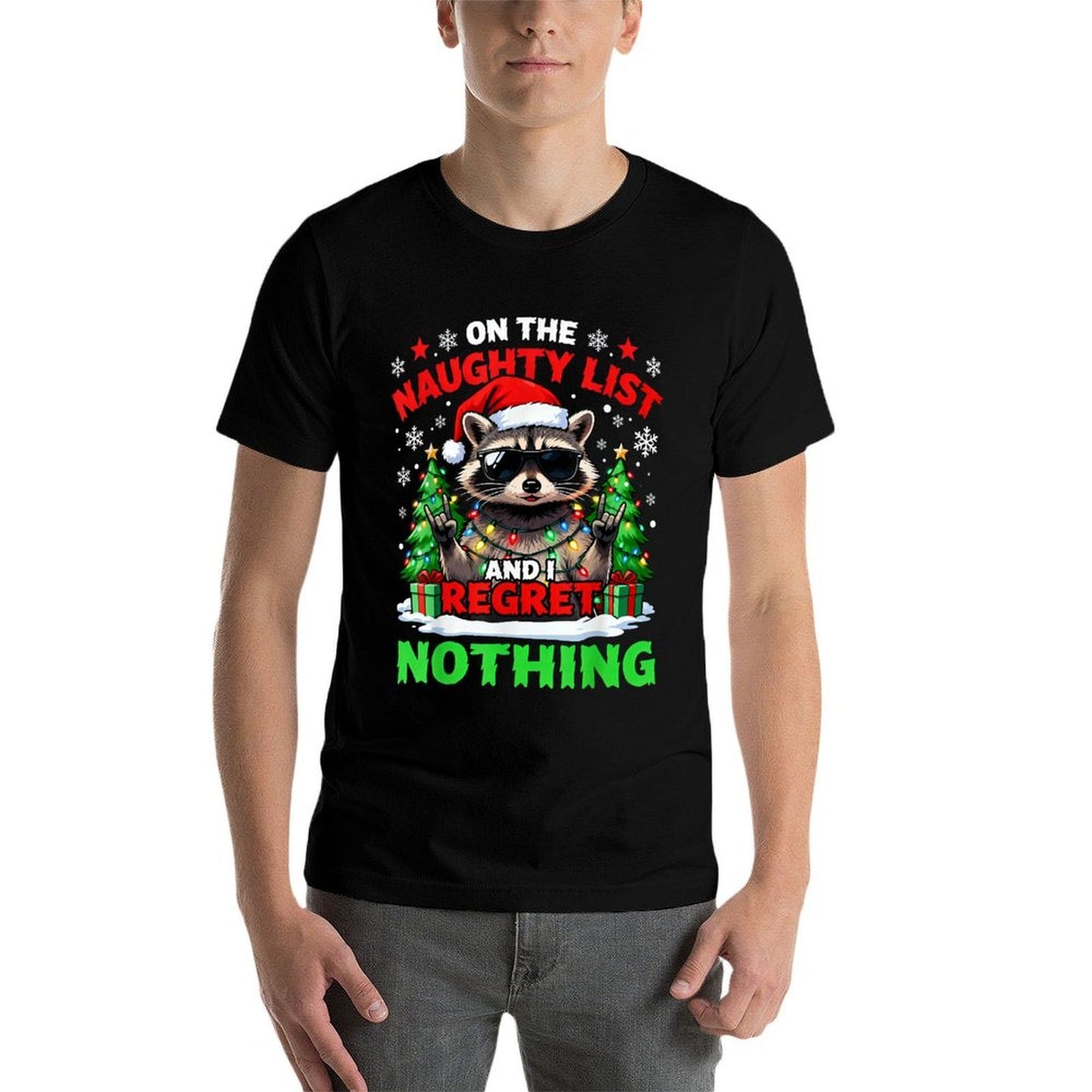 Raccoon Funny I Regret Nothing On The Naughty List Christmas  Lightweight T-Shirt