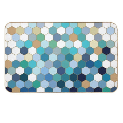 Blue Hexagon Durable Bath Mat