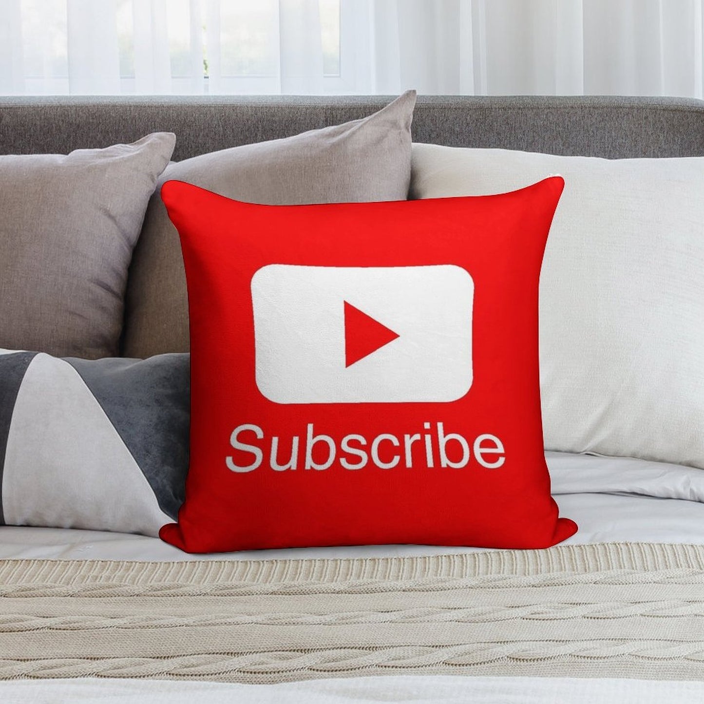 You Tube Subscribe Play Button Videos VLoggers Live Stream Soft Easy Maintenance Throw Pillow