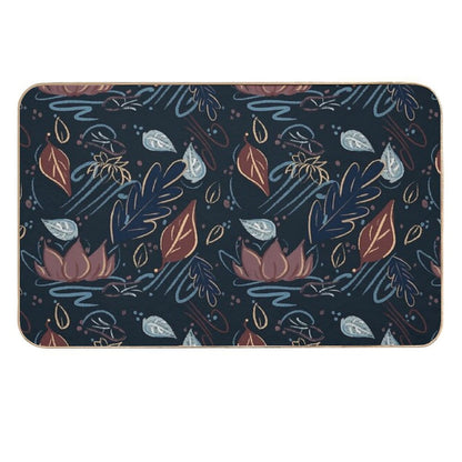 Leaves And Lotus Flower in Blue Blush And Brown (navy)  Absorbent Bath Mat