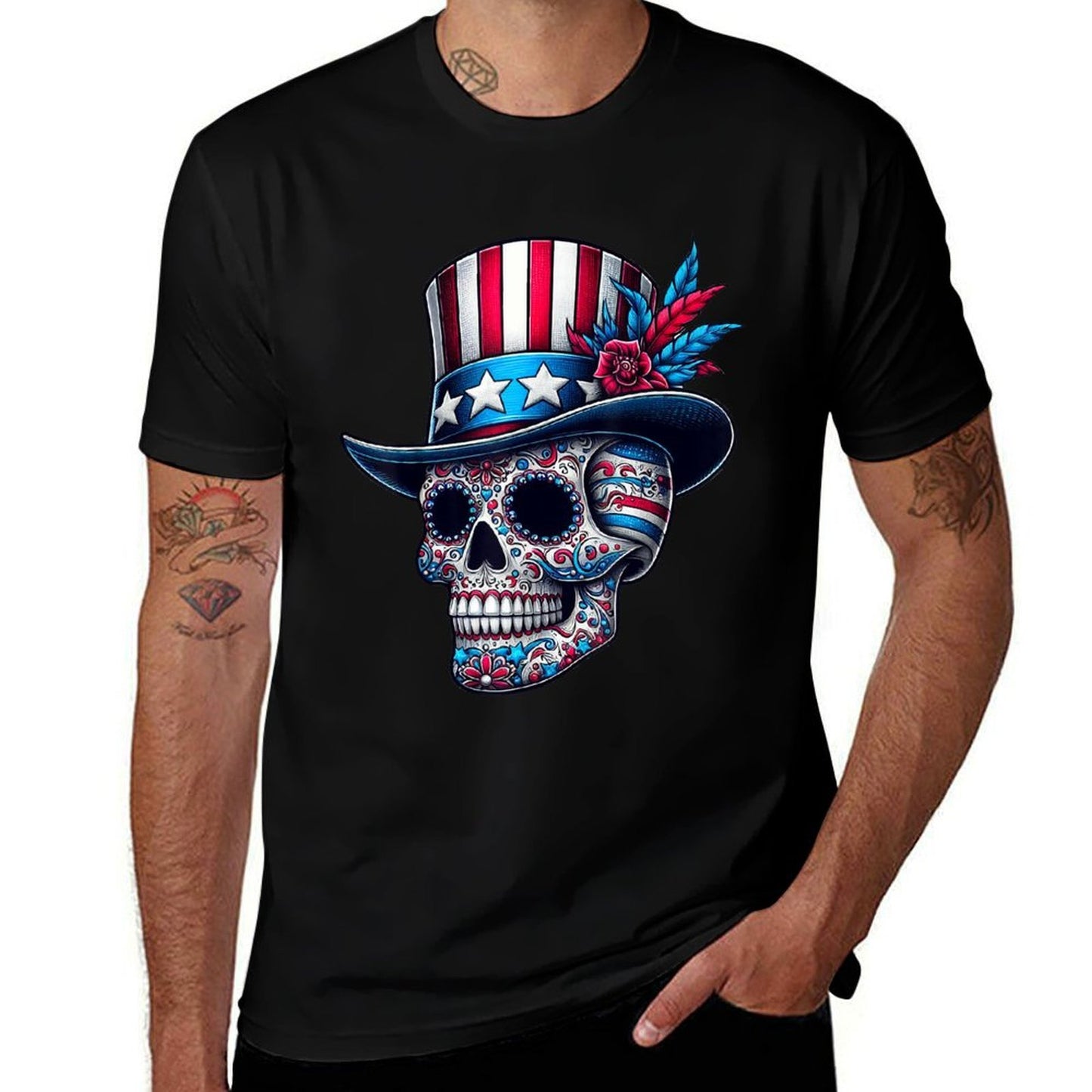 Independence Day Usa Patriot Skull 4th Of July Sugar Skull Comfortable T-Shirt