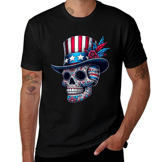 Independence Day Usa Patriot Skull 4th Of July Sugar Skull Comfortable T-Shirt