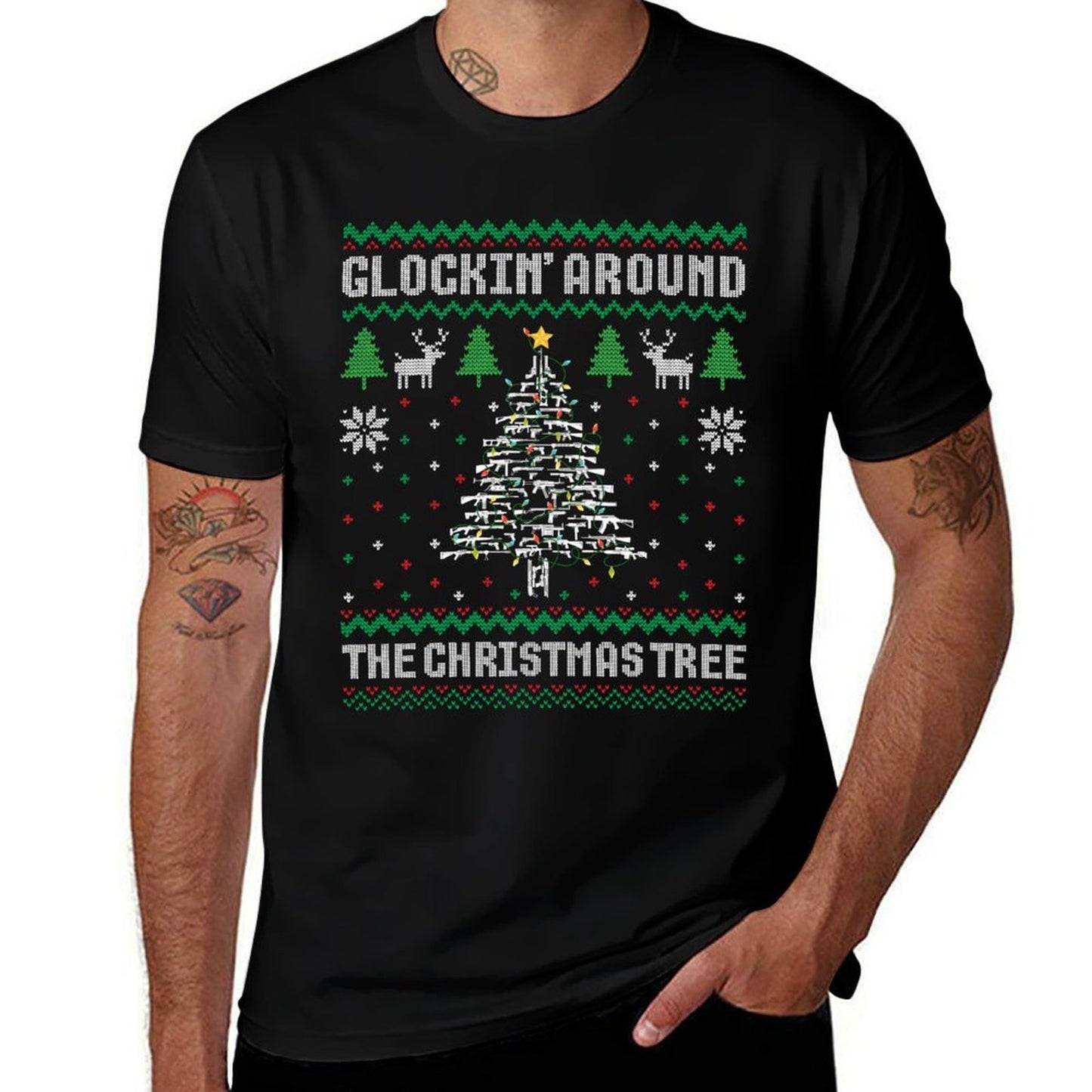 Glockin Around The Christmas Tree Ugly Xmas for Gun Owners  Graphic-printed T-Shirt
