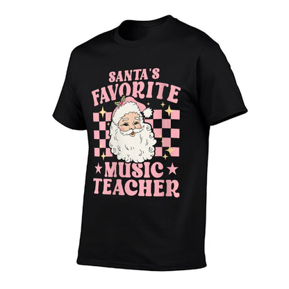 Vintage Pink Retro Christmas Santas Favorite Music Teacher  Moisture-wicking T-Shirt
