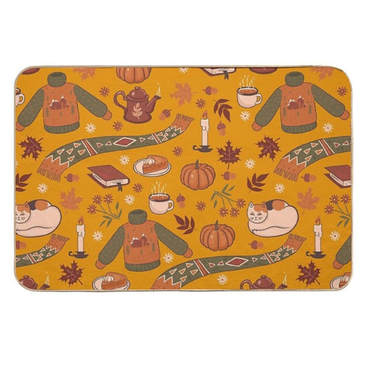 Autumn Cute Pattern on Yellow Background  Fade-Resistant Bath Mat