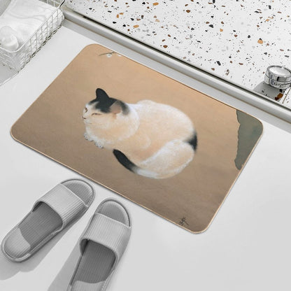 Cat And Plum Blossoms by Hishida Shunso  Dirt-Trapping Bath Mat