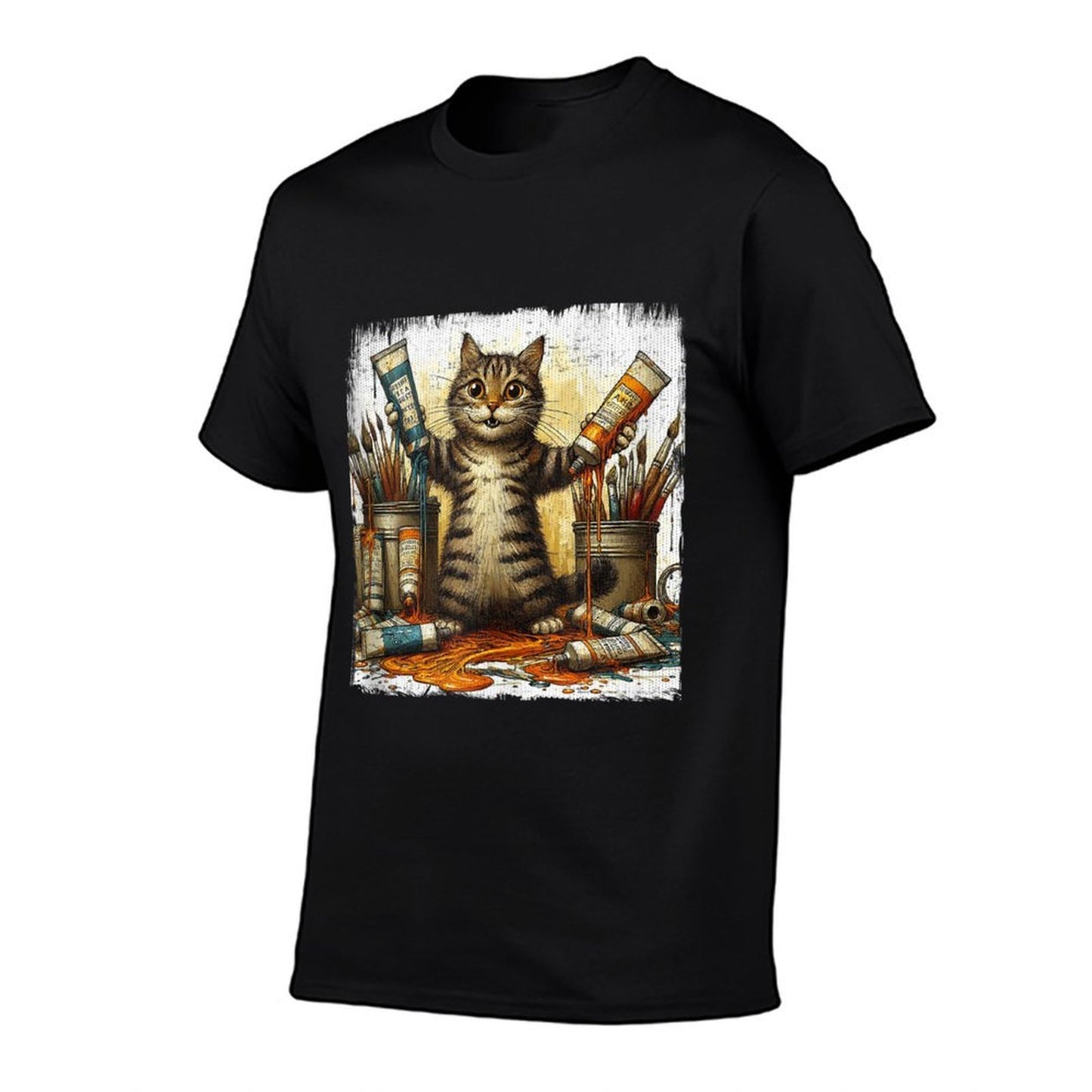 Cat And Oil Paint Design For Painters And Artists  Polyester Blend T-Shirt