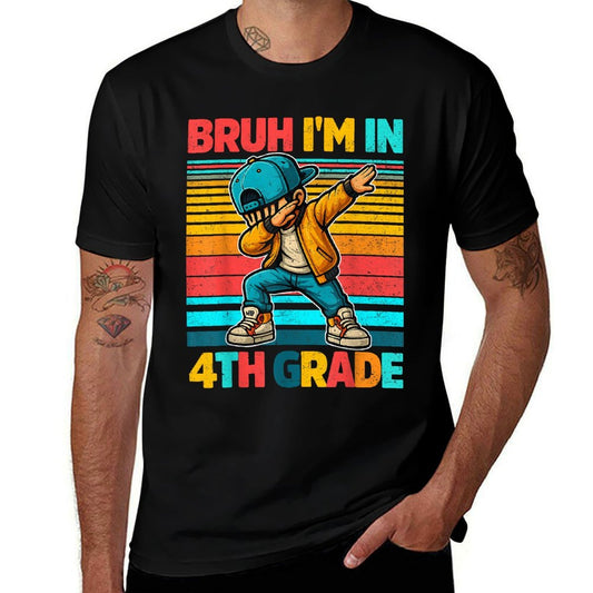 Vintage Bruh Im In 4th Grade First Day School Dabbing Boys  Breathable T-Shirt