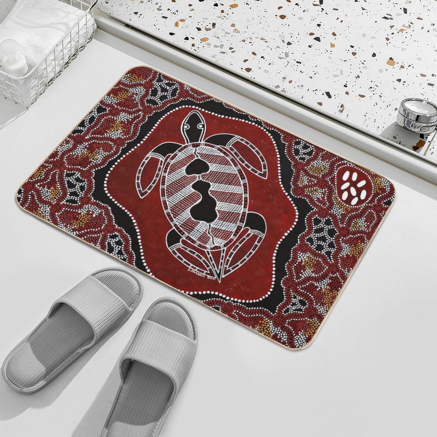 Authentic Aboriginal Art -  Turtle Dreaming  Toxin-Free Bath Mat
