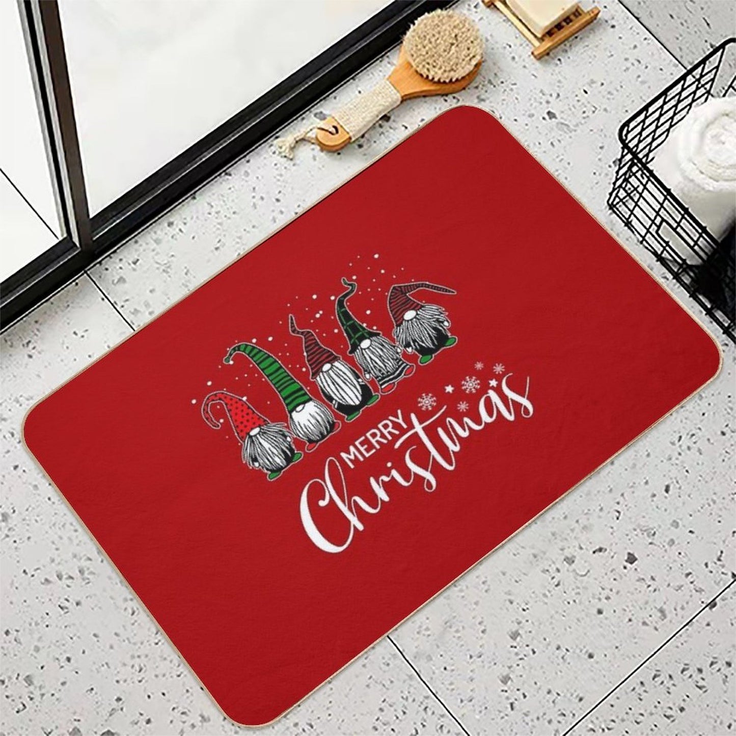 Cute Xmas Gnomes In Plaid Hats Merry Christmas Gift Fabulous Gnome Graphic  Dirt-Trapping Bath Mat