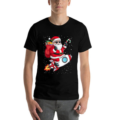 Santa Claus Riding A Space Rocket Christmas Boy Girl Kids  Quick-drying T-Shirt