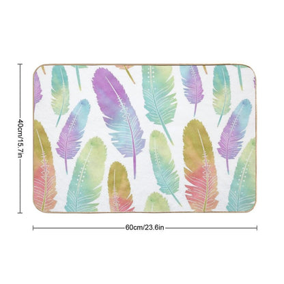 Boho Feather Pattern Watercolor Rainbow  Non-Slip Bath Mat