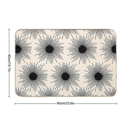 Sunburst Mid-Century Modern Sun Pattern in Black And Almond Cream  Easy Maintenance Bath Mat