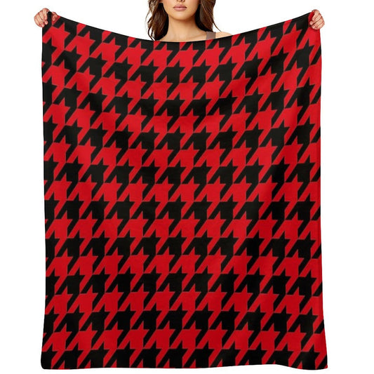 Red And Black Houndstooth Lightweight Throw Blanket