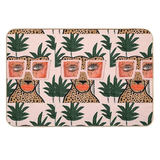 Tropical Glam Cat  Easy To Clean Bath Mat