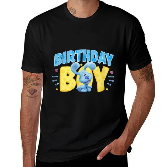 Blue's Clues & You Birthday Boy Blue Big Chest Text Logo  High-quality Stitching T-Shirt