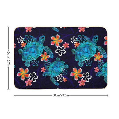Sea Turtle with Flowers  Long-Lasting Bath Mat