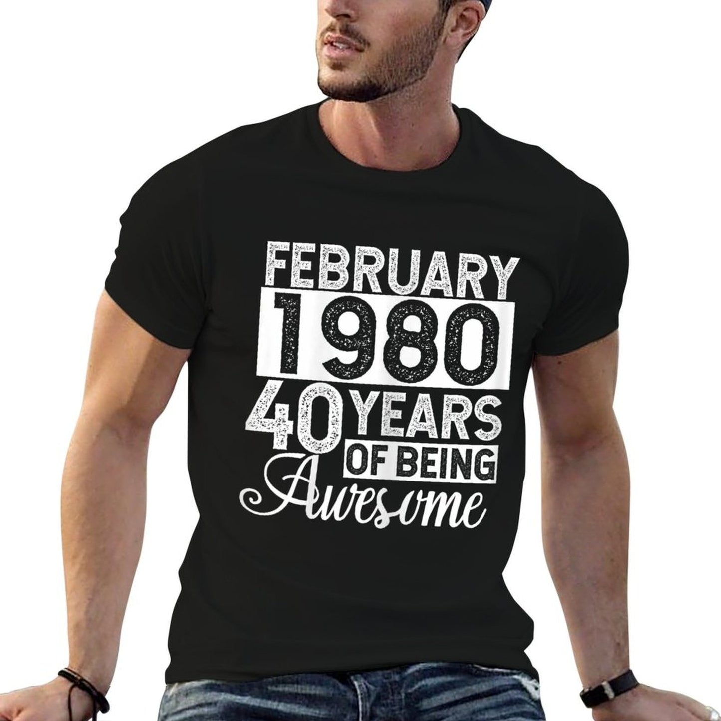 Womens February 1980 40 Years 40th Birthday Gifts for Women  Rolled Sleeves T-Shirt