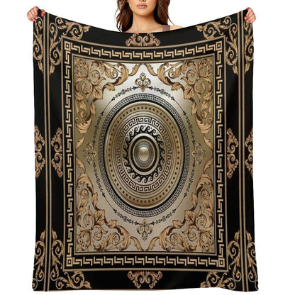 Ornate Baroque Filigree Black Bronze Greek Key Meander Durable Throw Blanket